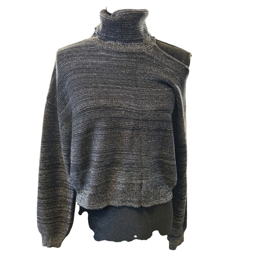 BCBGeneration Women's Metallic Black Turtleneck Sweater Cropped Medium NWT